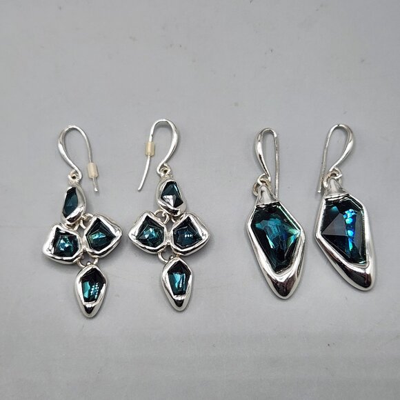 RLM Soho Earrings Lot of 2 Silver / Turquoise Drop Brutalist - Picture 1 of 10